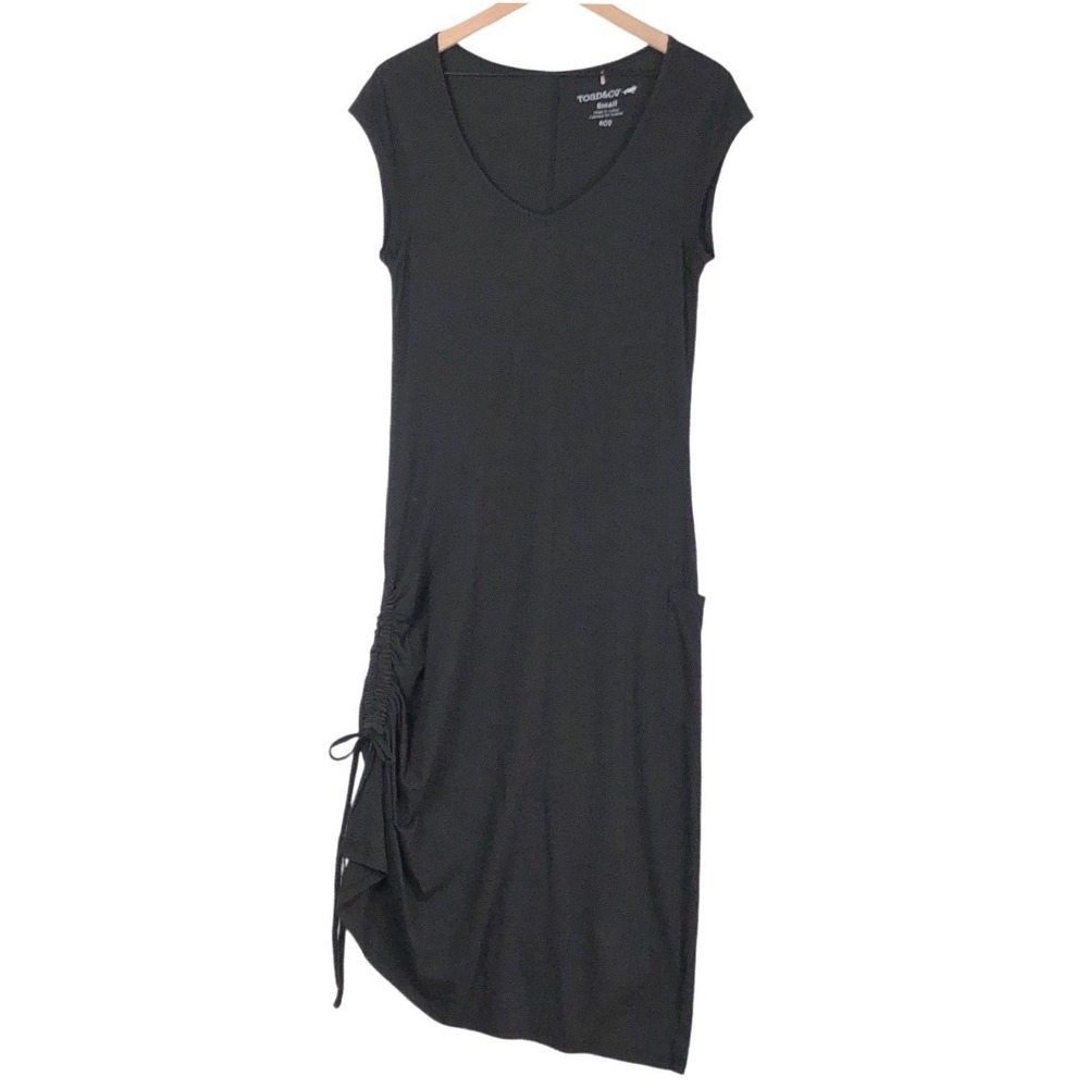 Toad&Co Black Midi Dress with Side Drawstring, Organic Cotton, Casual, Capsule